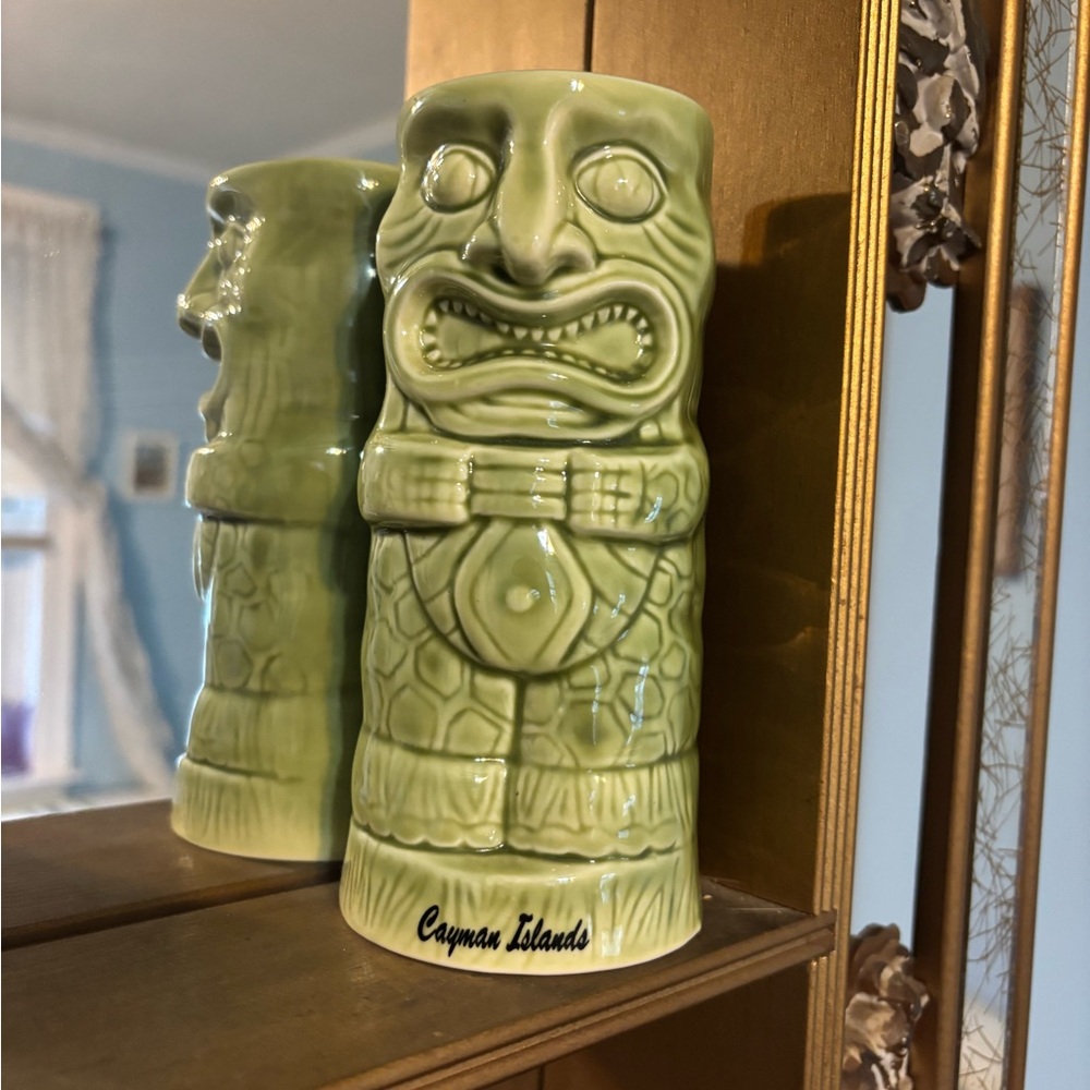 Vintage Green Chiki Tiki Souvenir Cayman Islands Mug 6.25 Inches Tall